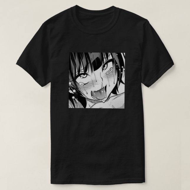 Ahegao Anime Girl with Tunga and Händer out Weeb t T Shirt (Design framsida)