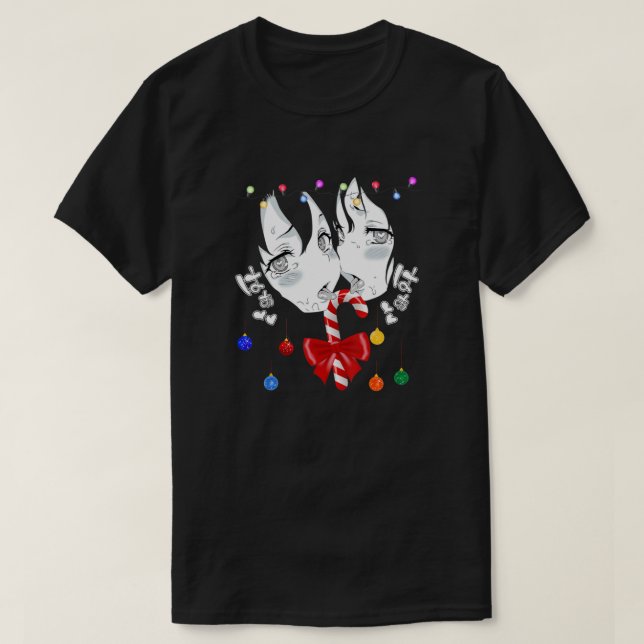 Ahegao Ansikte Funny God jul Lewd Anime Manga T Shirt (Design framsida)