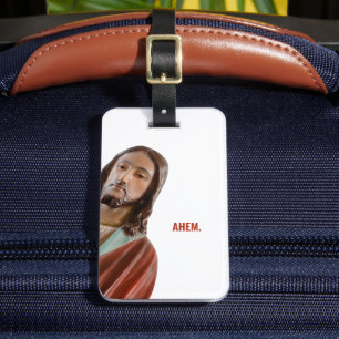 Ahem Funny Jesus på vit bakgrund Bagagebricka