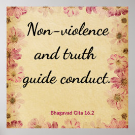 Ahimsa Beige Pink Gita Conduct Truth Floral Print Poster