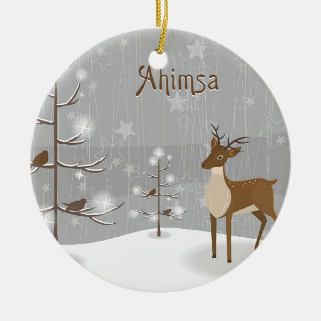 Ahimsa Helgdag Reindeer Julgransprydnad Keramik (Framsidan)