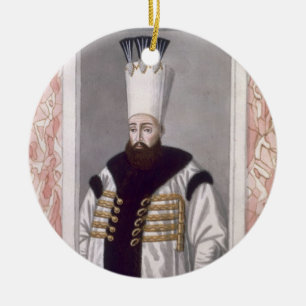 Ahmed III (1673-1736) Sultan 1703-30, från 'en Julgransprydnad Keramik