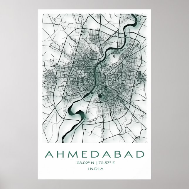 Ahmedabad Karta Poster | Gujarat | Indien (Framsidan)