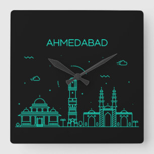 Ahmedabad skyline fyrkantig klocka