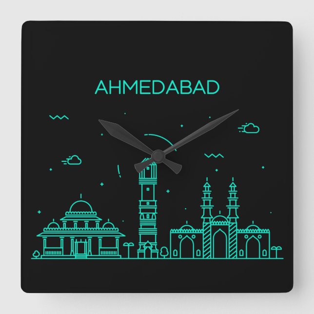 Ahmedabad skyline fyrkantig klocka (Framsida)