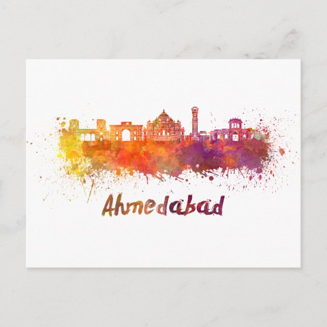 Ahmedabad skyline i vattenfärg vykort (Framsida)