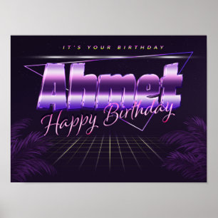 Ahmet Namn Vorname lila retro Poster Geburtstag