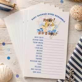 Ahoj! Bebis pojke shower Ordpussel Game Card Brevpapper