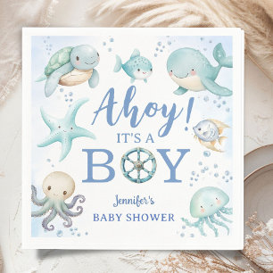 Ahoj, det är en nautisk baby shower pojke blå  pappersservett