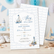 Ahoj Det Är En Pojke Baby Shower Blå Segelbåt