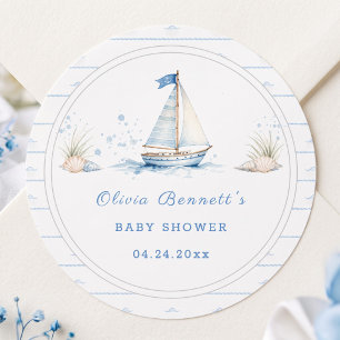 Ahoj Det Är En Pojke Baby Shower Blå Segelbåt Runt Klistermärke