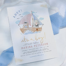 Ahoj Det Är En Pojke Elefant Segelbåt Baby Shower