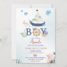 Ahoj! Det är en pojke! Marin babyfest-inbjudan