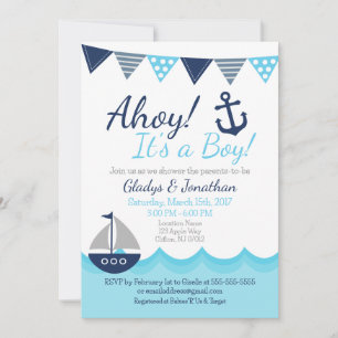 Ahoj! Det är en pojke - nautisk baby shower-inbjud Inbjudningar