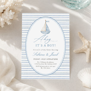 Ahoj Det är en pojke, nautisk baby shower inbjudan