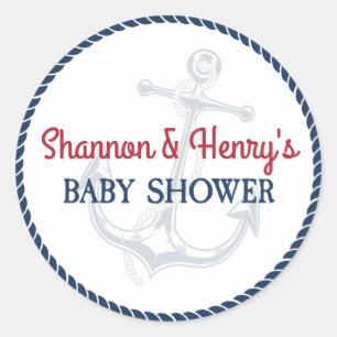 Ahoj Det är en pojke, nautisk baby shower Runt Klistermärke