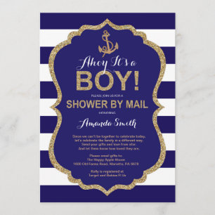 Ahoj det är en pojke! Nautisk baby shower via post Inbjudningar