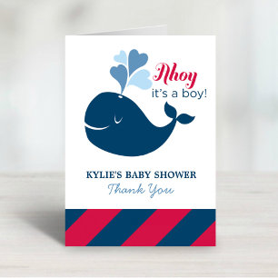 Ahoj Det är en pojke Navy Val Baby Shower Tack Kort