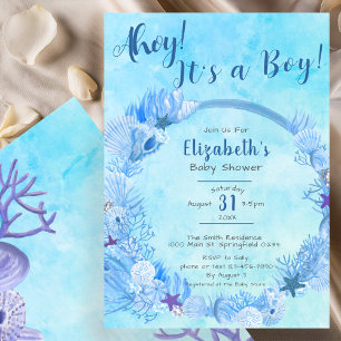 Ahoj det är en pojke Söt blå pojkes baby shower Inbjudningar