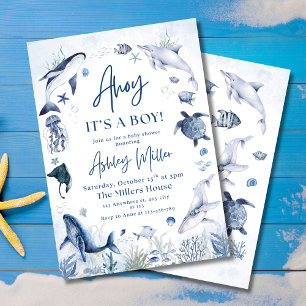 Ahoj! Det är en pojke under havet Baby Shower Ocea Inbjudningar
