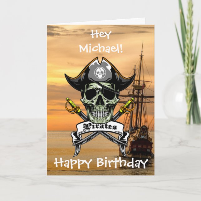 Ahoj! Piratfödelsedagsnöje Kort (Framsida)