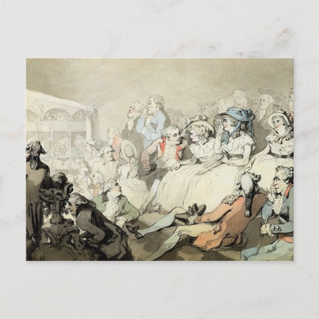 Åhörare som håller ögonen på en lek, c.1785 vykort (Framsida)