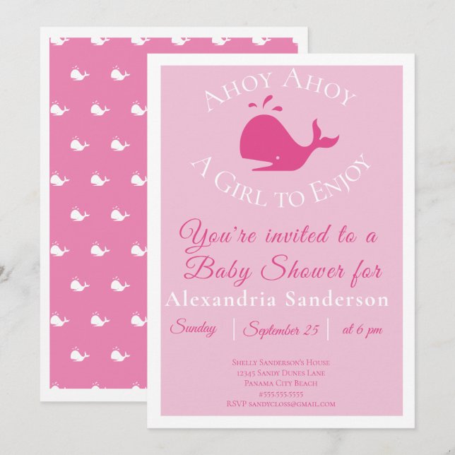 Ahoy A Girl att nautical Baby Shower Inbjudningar (Fram/baksida)