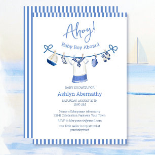 Ahoy Baby Pojke Ombord Nautilus Baby Shower Inbjudningar