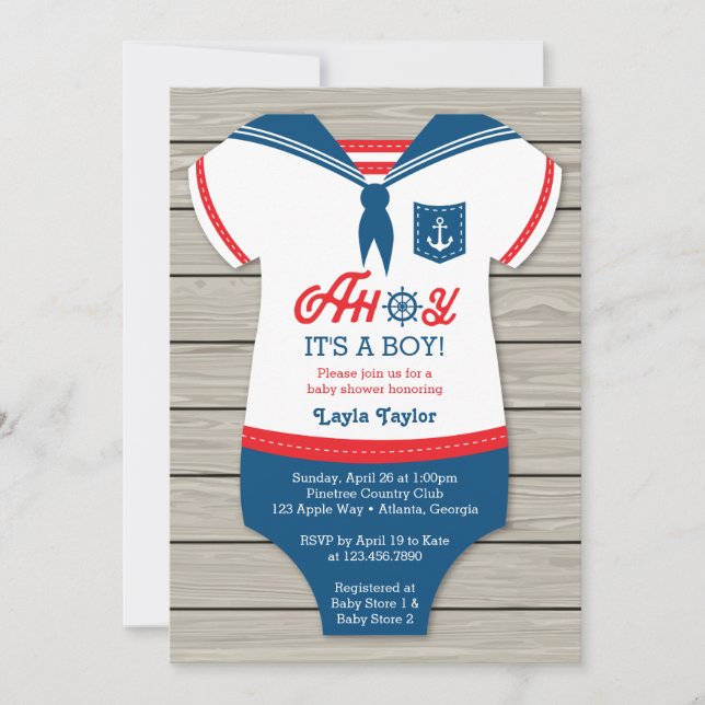 Ahoy Baby Shower-inbjudan, Sailor, Nautical Inbjudningar (Framsida)