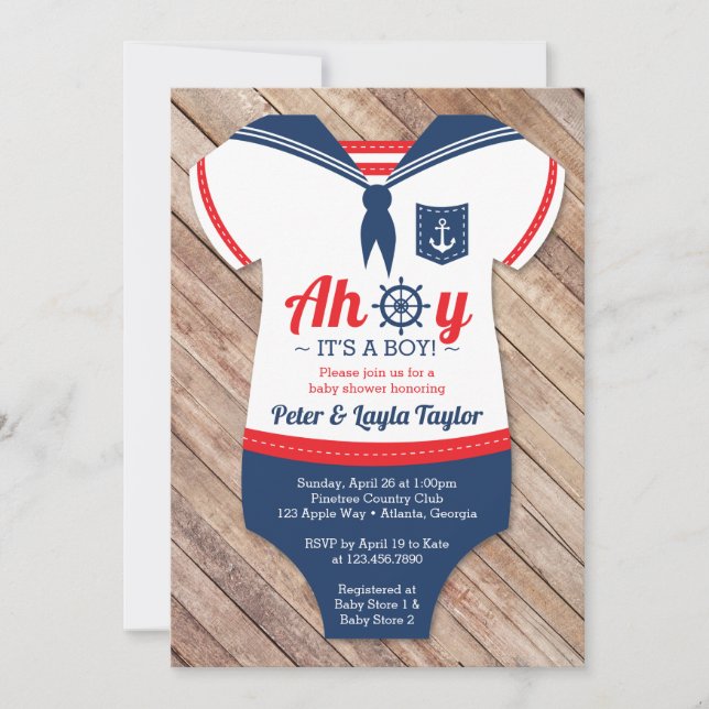Ahoy Baby Shower-inbjudan, Sailor, Nautical Inbjudningar (Framsida)
