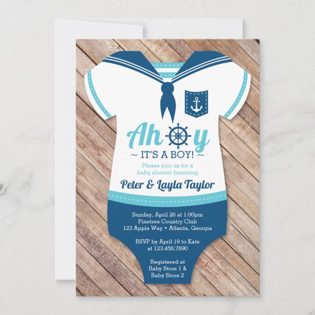 Ahoy Baby Shower-inbjudan, Sailor, Nautical Inbjudningar (Framsida)