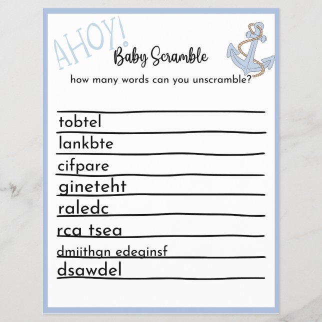 Ahoy Baby Shower-spel Reklamblad (Framsidan)