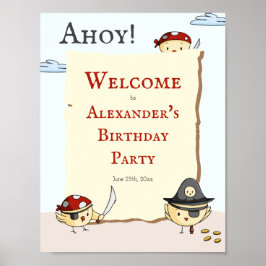 Ahoy Bird Pirat Theme Birthday Välkommen Poster