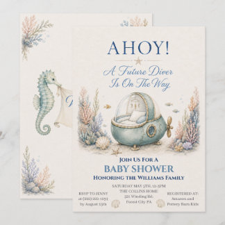 AHOY! Blivande dykare baby shower inbjudan med bab