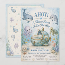 AHOY! Blivande dykare baby shower inbjudan med bab