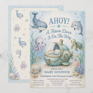 AHOY! Blivande dykare baby shower inbjudan med bab