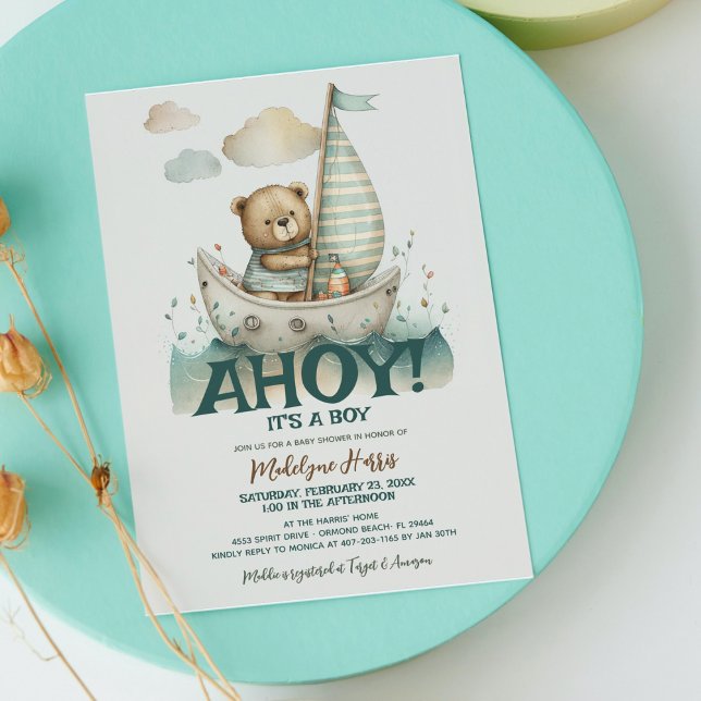 Ahoy Boy Nalle Sailor Boat Sea Baby Shower in Inbjudningar (Skapare uppladdad)