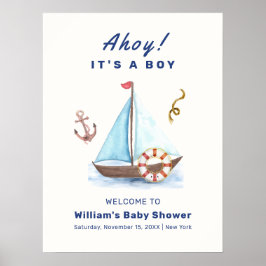 Ahoy Boy Nautical Sailboat Shower Välkommen Poster