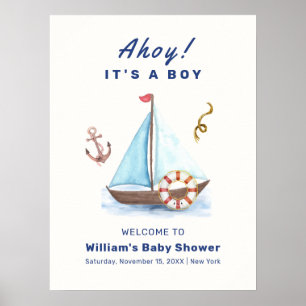 Ahoy Boy Nautical Sailboat Shower Välkommen Poster