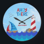 "Ahoy Där" citat Nautical Boat Lighthouse Pirat Stor Klocka<br><div class="desc">"Ahoy where" citat Nautical Boat Lighthouse Pirat Treasure Large Acrylic Round Wall Clock.</div>