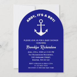 Ahoy dess A Boy Navy Blue White Anchor Baby Shower Inbjudningar