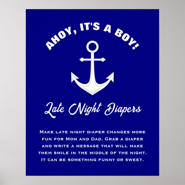 Ahoy dess Coola Baby Shower Late Natt Diaper Poster (Framsidan)
