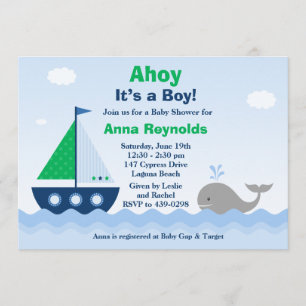 Ahoy dess en inbjudan för pojkefartygbaby shower
