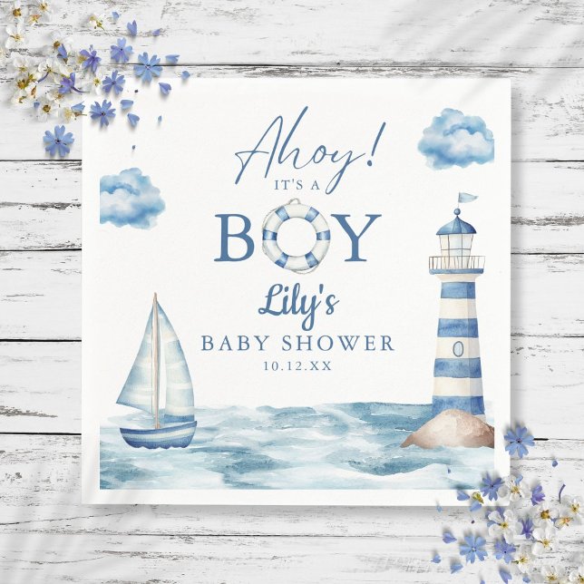 Ahoy dess lilla barnskötare. pappersservett (Ahoy Its A Boy Nautical Baby Shower Napkins)
