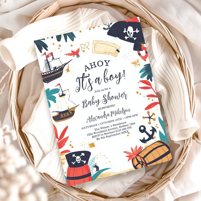 Ahoy dess Pirat Frakt Nautical Baby Shower Inbjudningar (Skapare uppladdad)