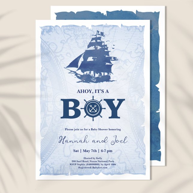 Ahoy dess Pirat Frakt Nautical Baby Shower Inbjudningar (Skapare uppladdad)