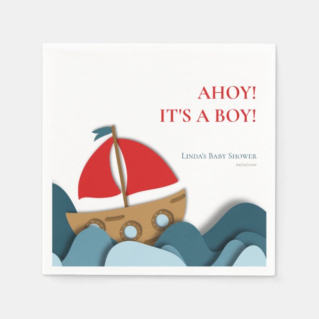 Ahoy dess pojke Nautisk Boy Baby Shower Pappersservett (Framsidan)