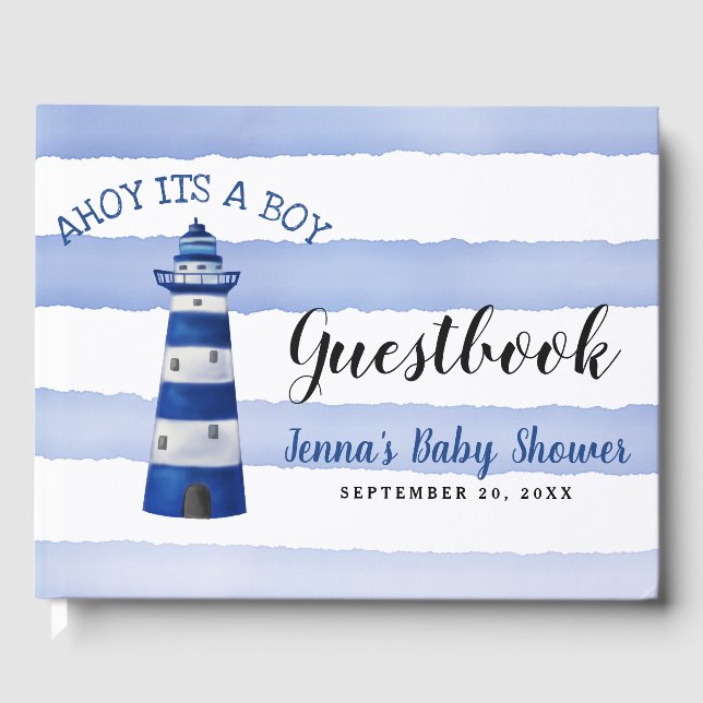 Ahoy dess pojkfyr | Nautical Baby Shower Gästböcker (Framsida)