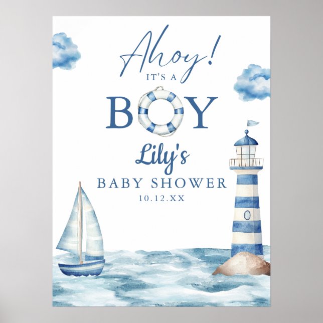 Ahoy dess välkomstskylt för pojkbabyskor poster (Framsidan)