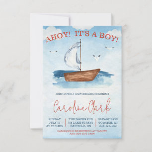 AHOY! Det är en BOY! Babyskor för nautisk sjöbåt Inbjudningar
